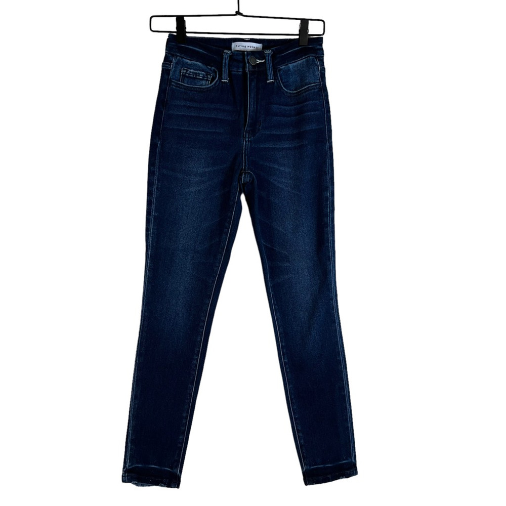 Flying Monkey Womens Skinny Jeans Blue Stretch Dark Wash Mid Rise Denim 24